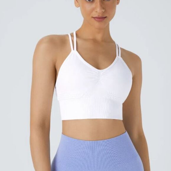 Halara Seamless Flow Low Support Ruched Double Straps Backless Crisscross Sports - Picture 9 of 10